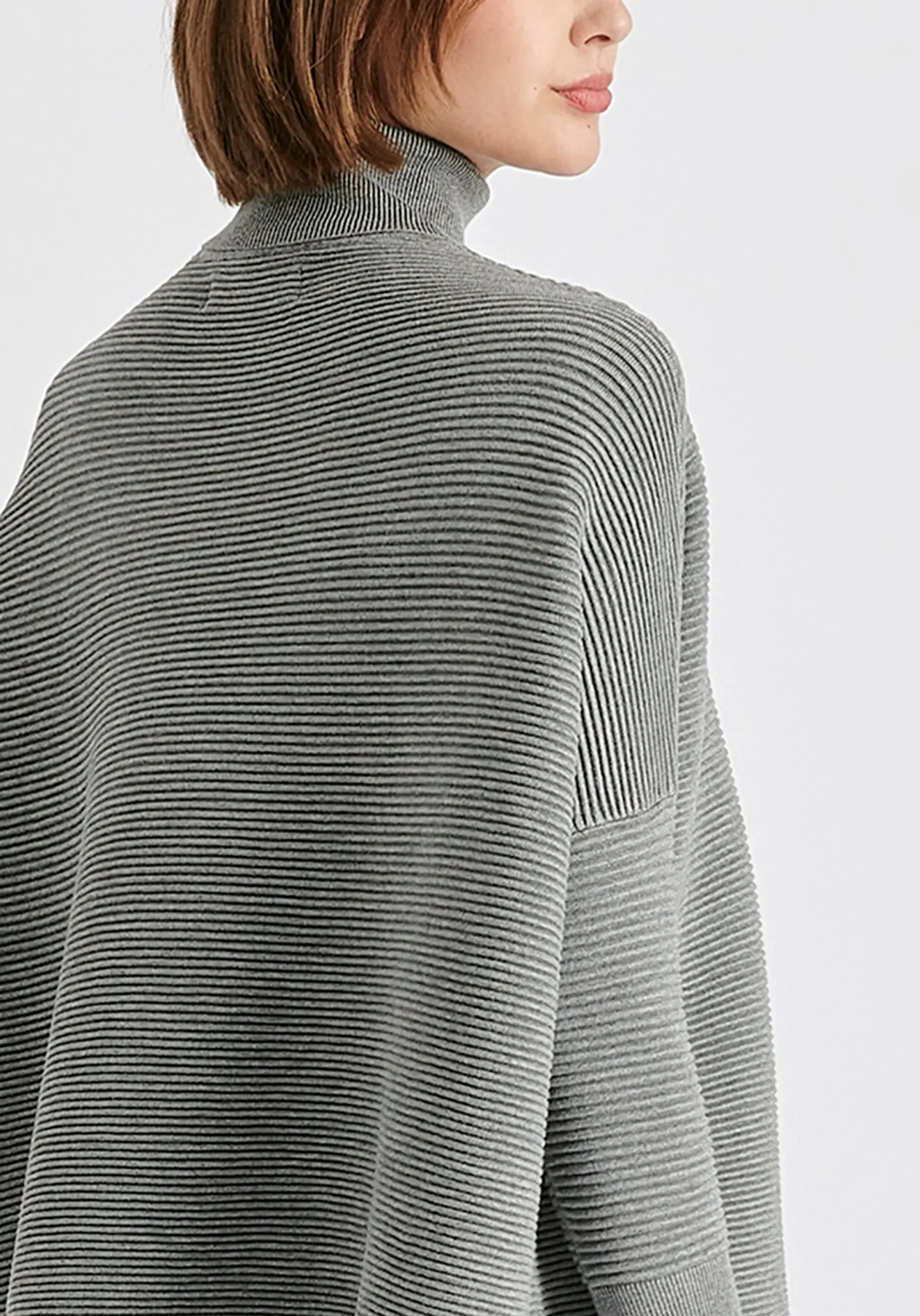 Light Grey Paisie Turtleneck Ribbed Jumper