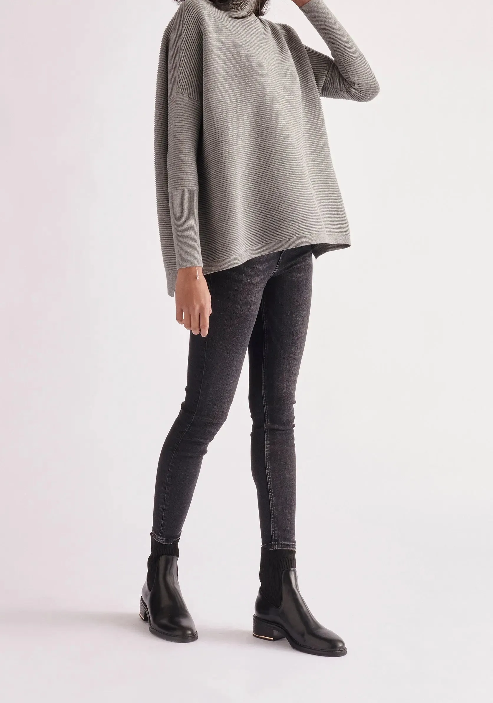 Light Grey Paisie Turtleneck Ribbed Jumper