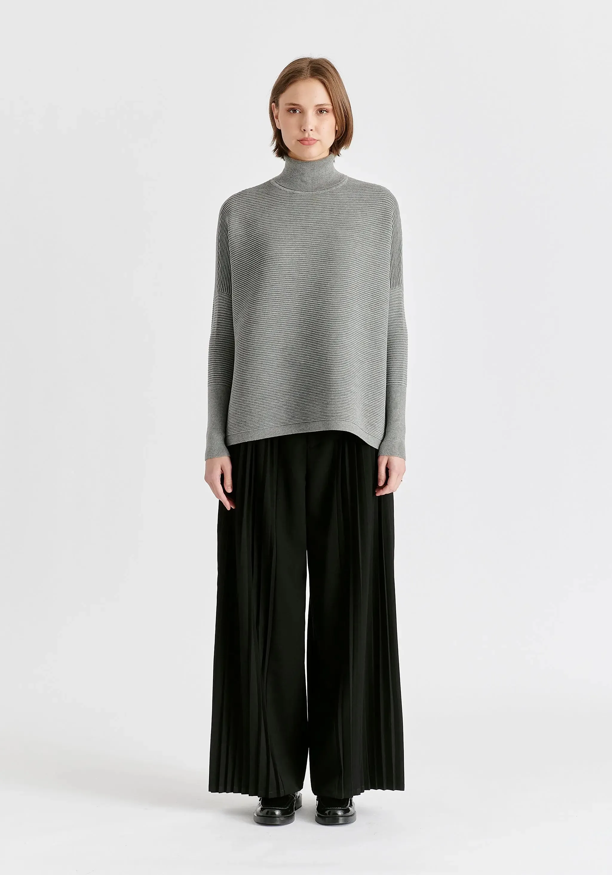 Light Grey Paisie Turtleneck Ribbed Jumper