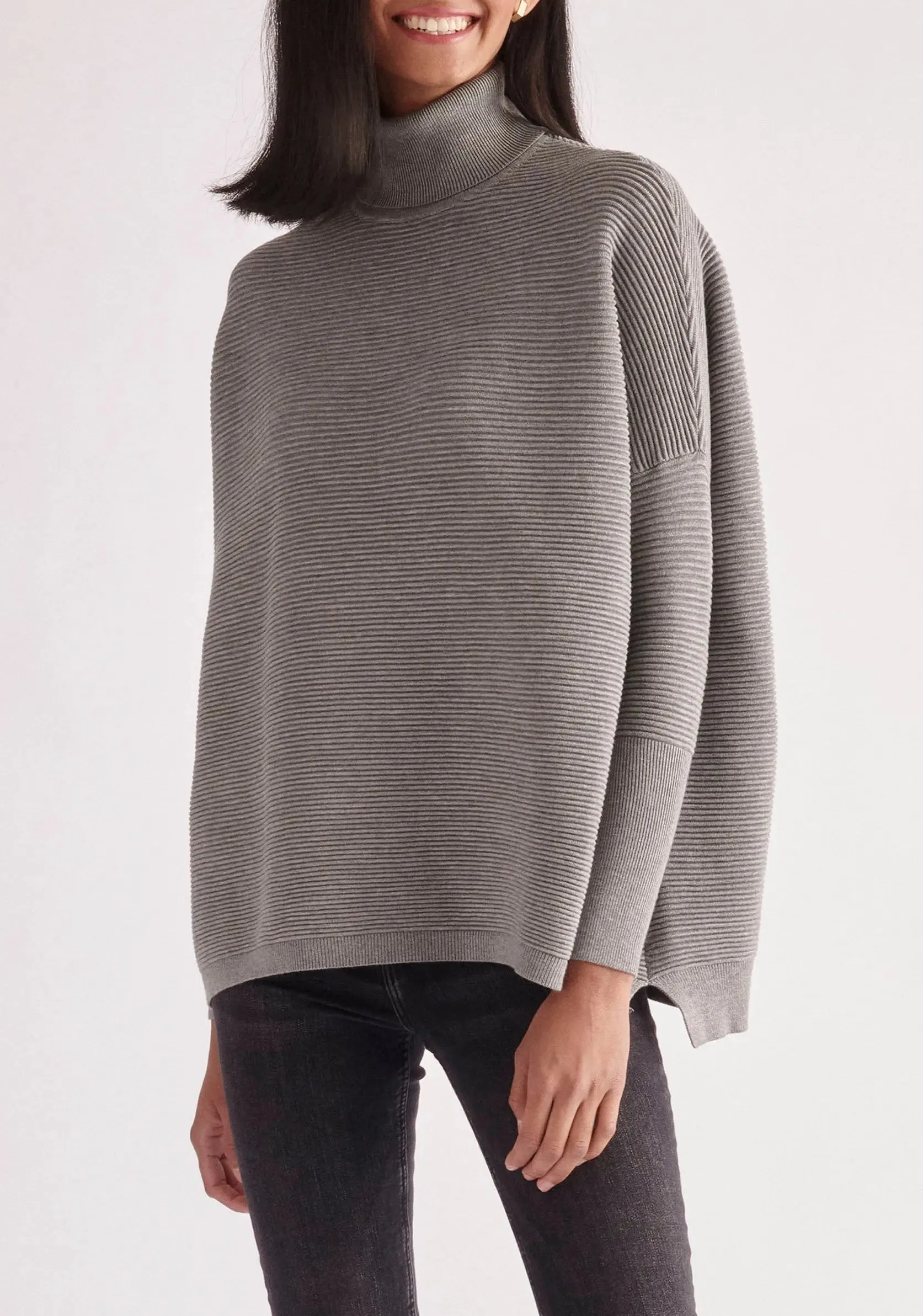 Light Grey Paisie Turtleneck Ribbed Jumper