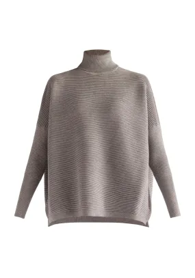 Light Grey Paisie Turtleneck Ribbed Jumper