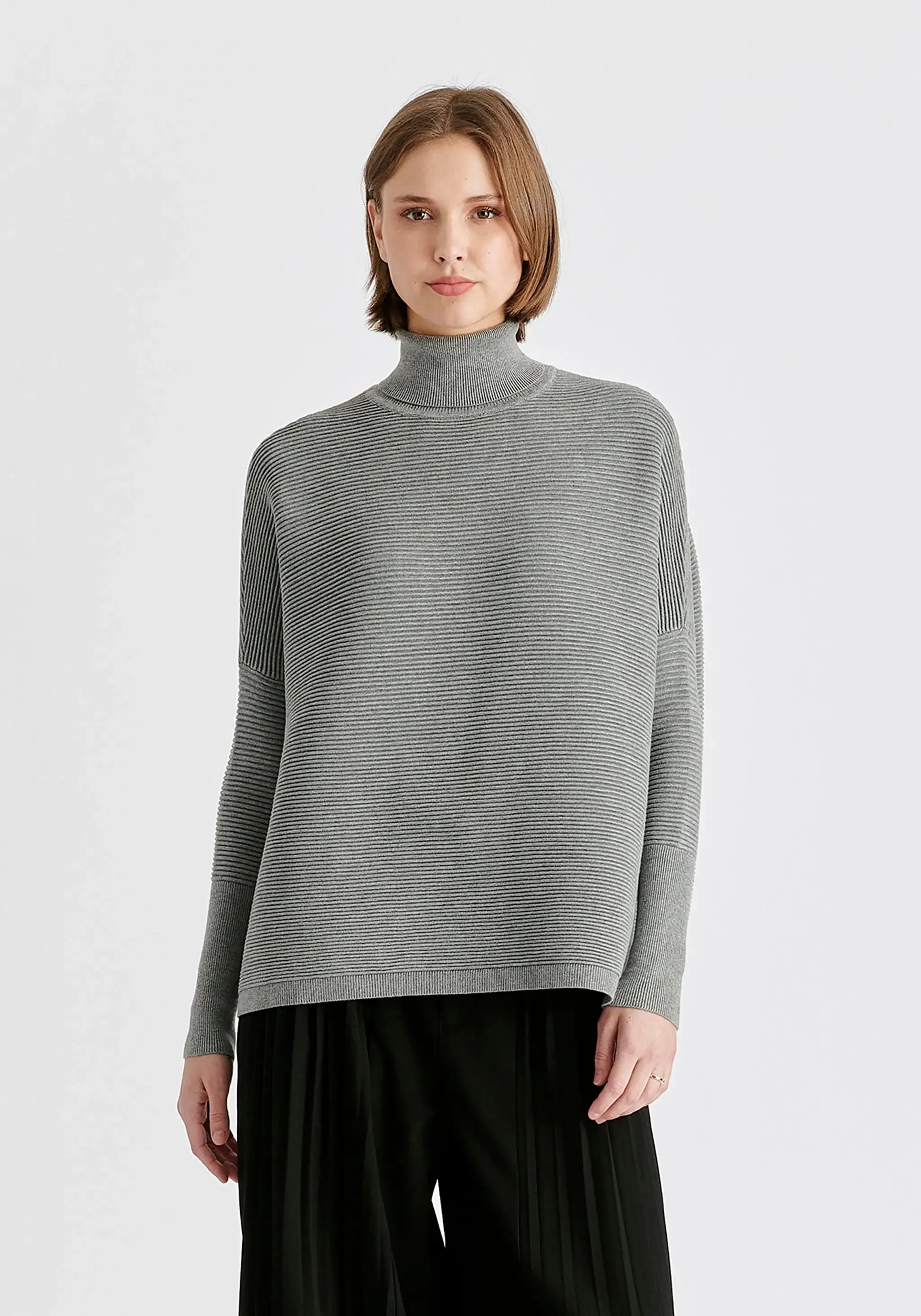 Light Grey Paisie Turtleneck Ribbed Jumper