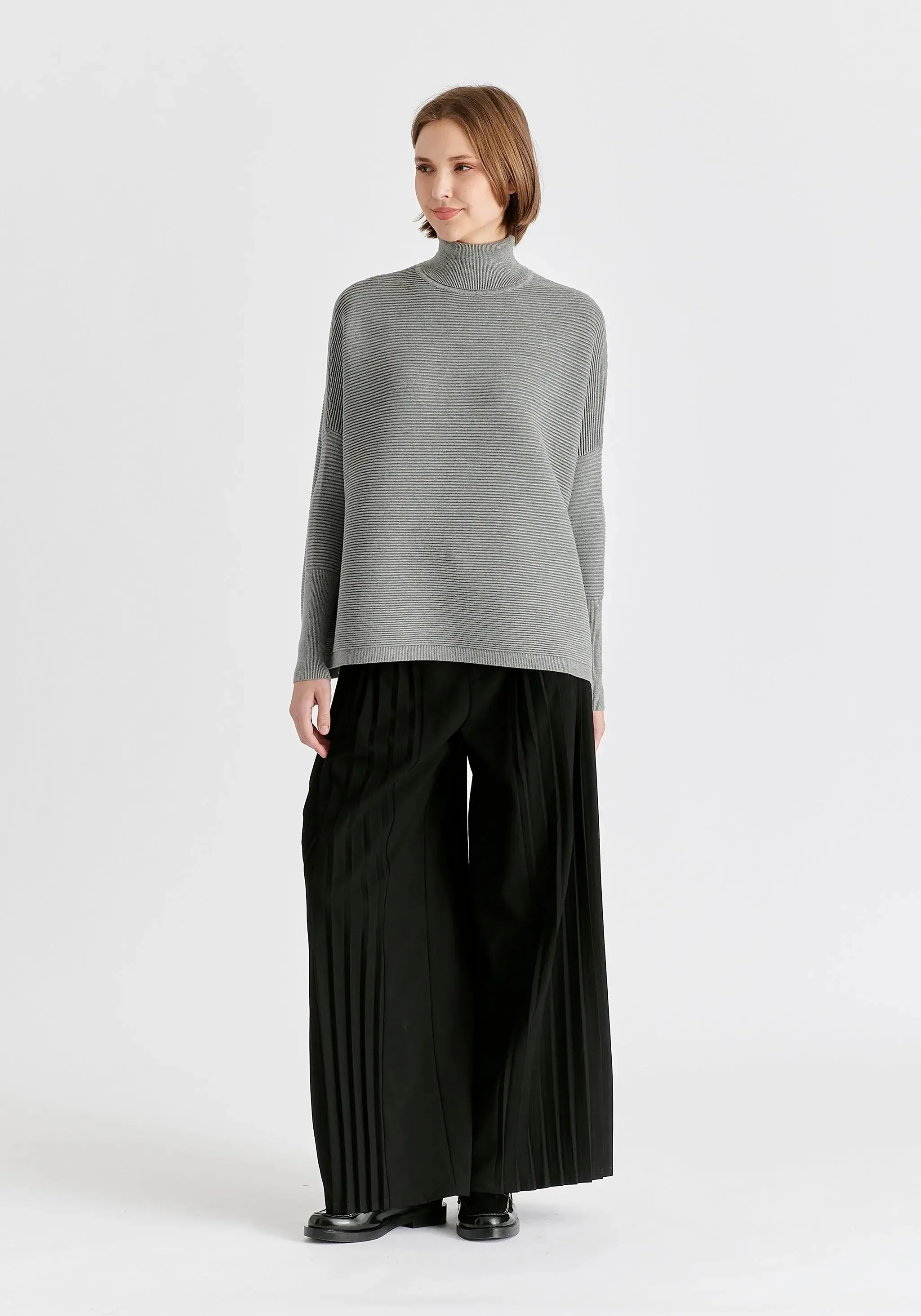 Light Grey Paisie Turtleneck Ribbed Jumper