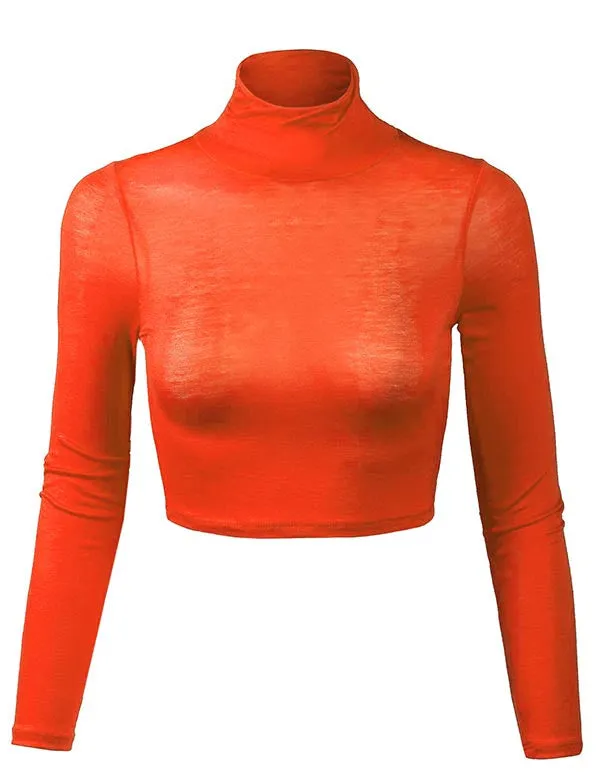 Lightweight Fitted Long Sleeve Turtleneck Crop Top with Stretch