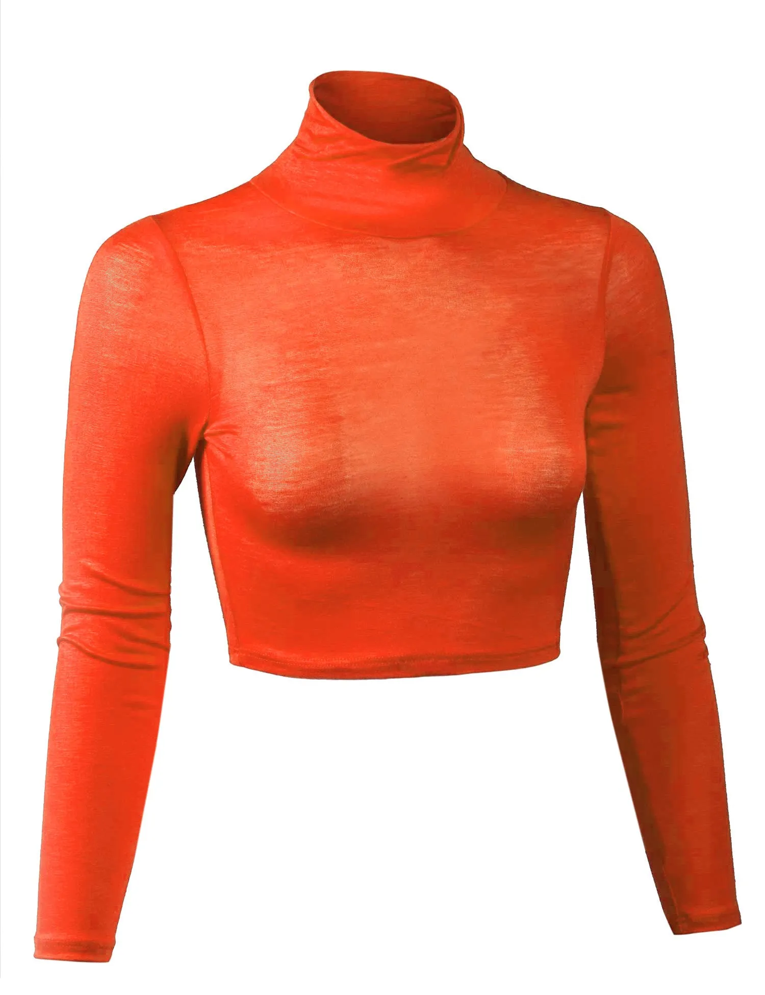 Lightweight Fitted Long Sleeve Turtleneck Crop Top with Stretch