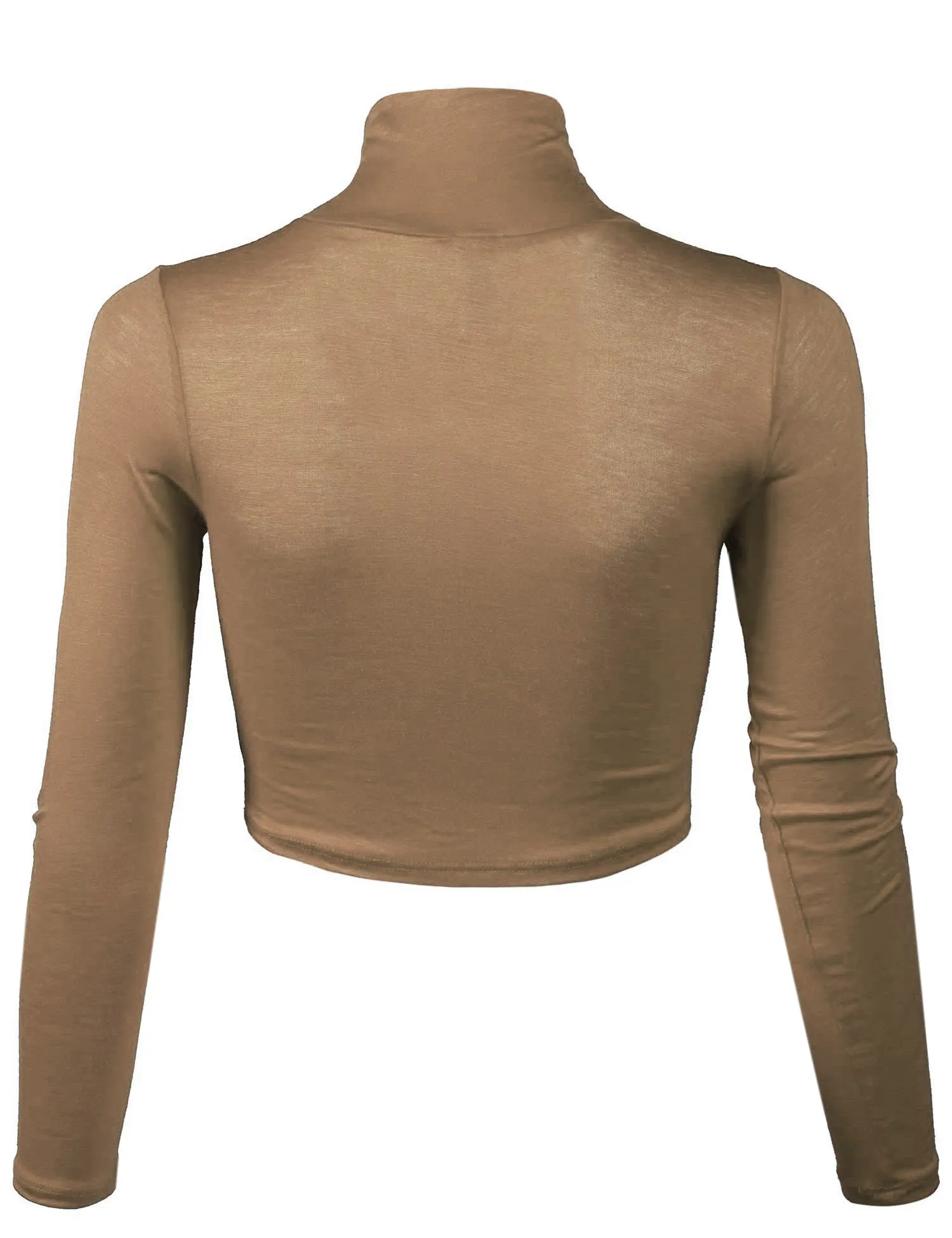 Lightweight Fitted Long Sleeve Turtleneck Crop Top with Stretch