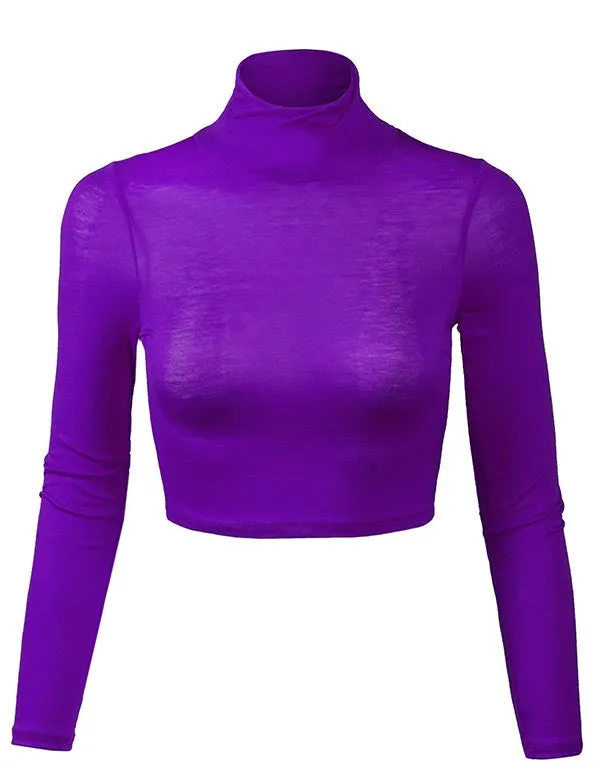 Lightweight Fitted Long Sleeve Turtleneck Crop Top with Stretch