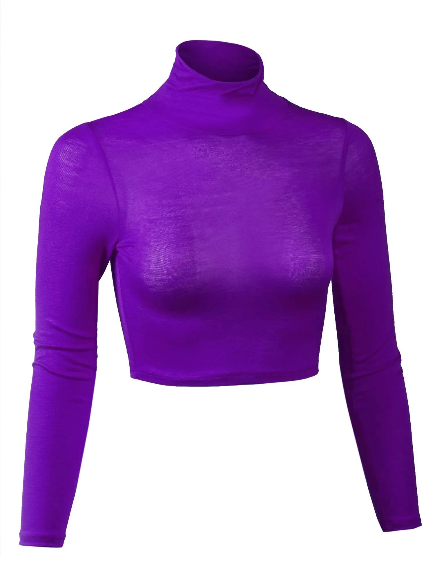 Lightweight Fitted Long Sleeve Turtleneck Crop Top with Stretch