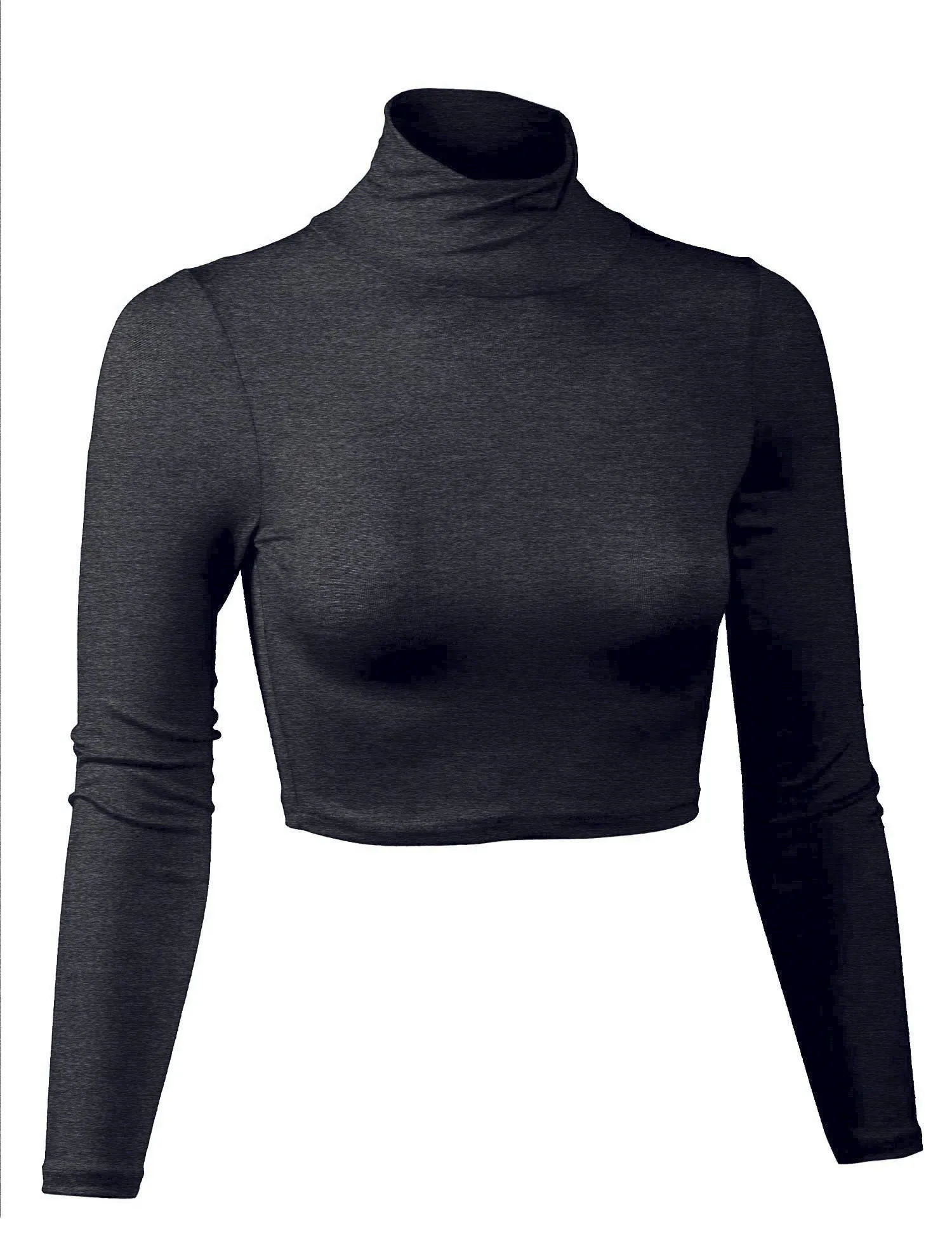 Lightweight Fitted Long Sleeve Turtleneck Crop Top with Stretch