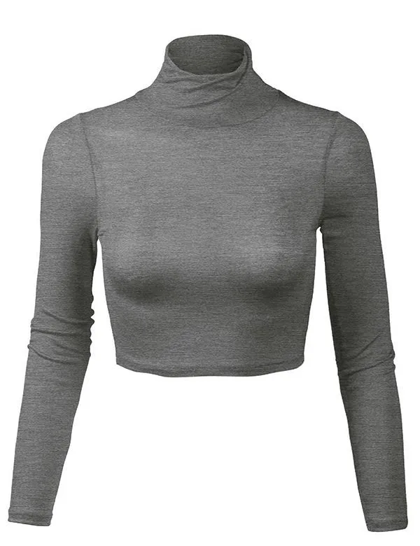 Lightweight Fitted Long Sleeve Turtleneck Crop Top with Stretch