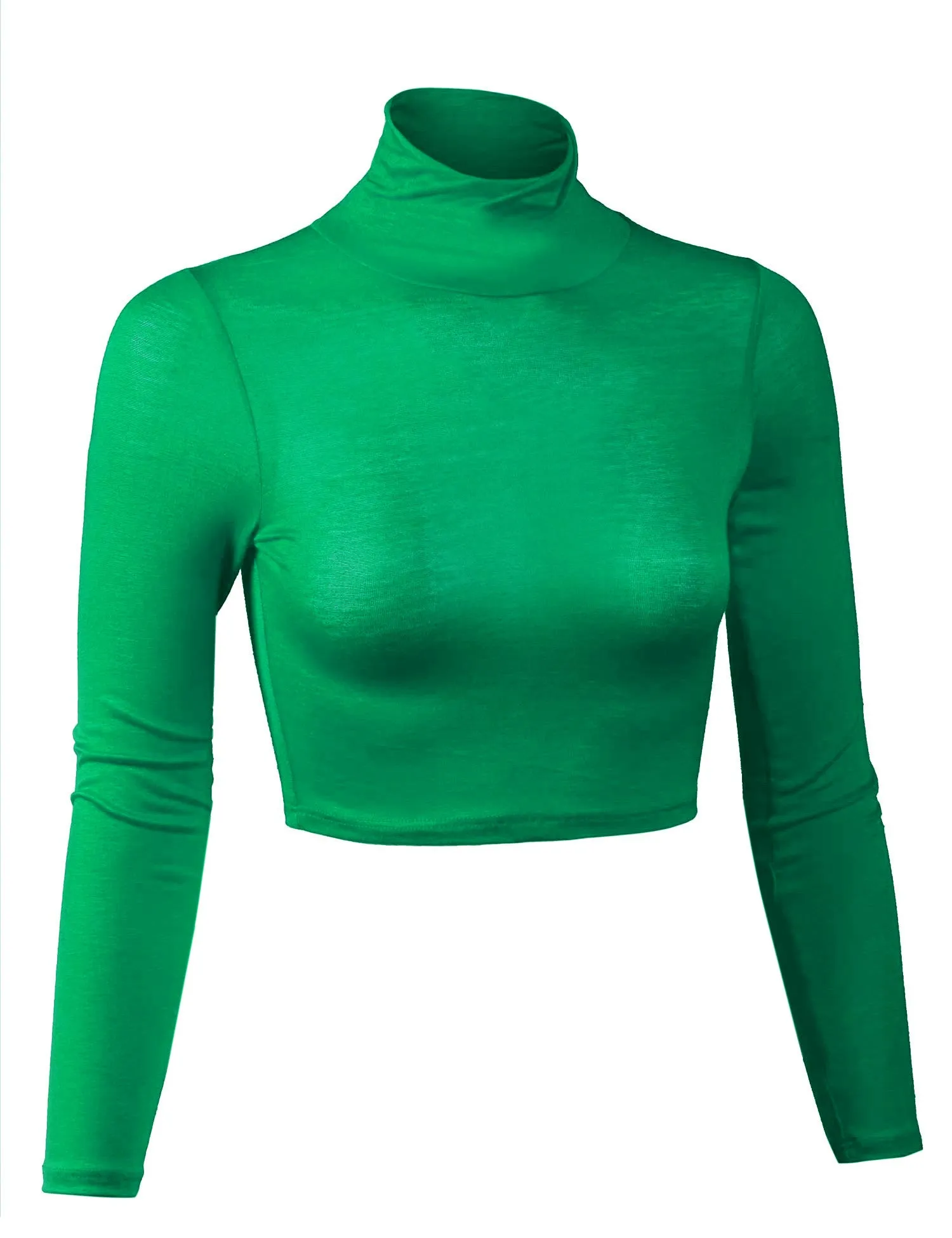 Lightweight Fitted Long Sleeve Turtleneck Crop Top with Stretch