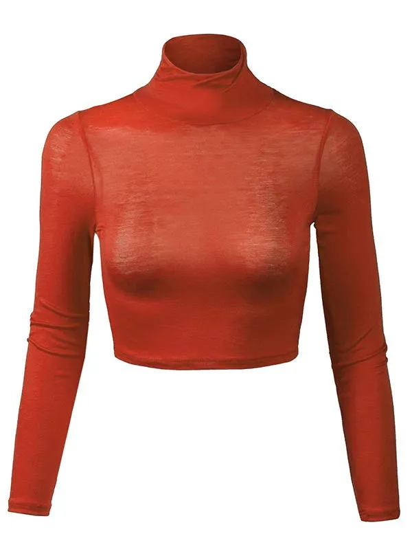 Lightweight Fitted Long Sleeve Turtleneck Crop Top with Stretch