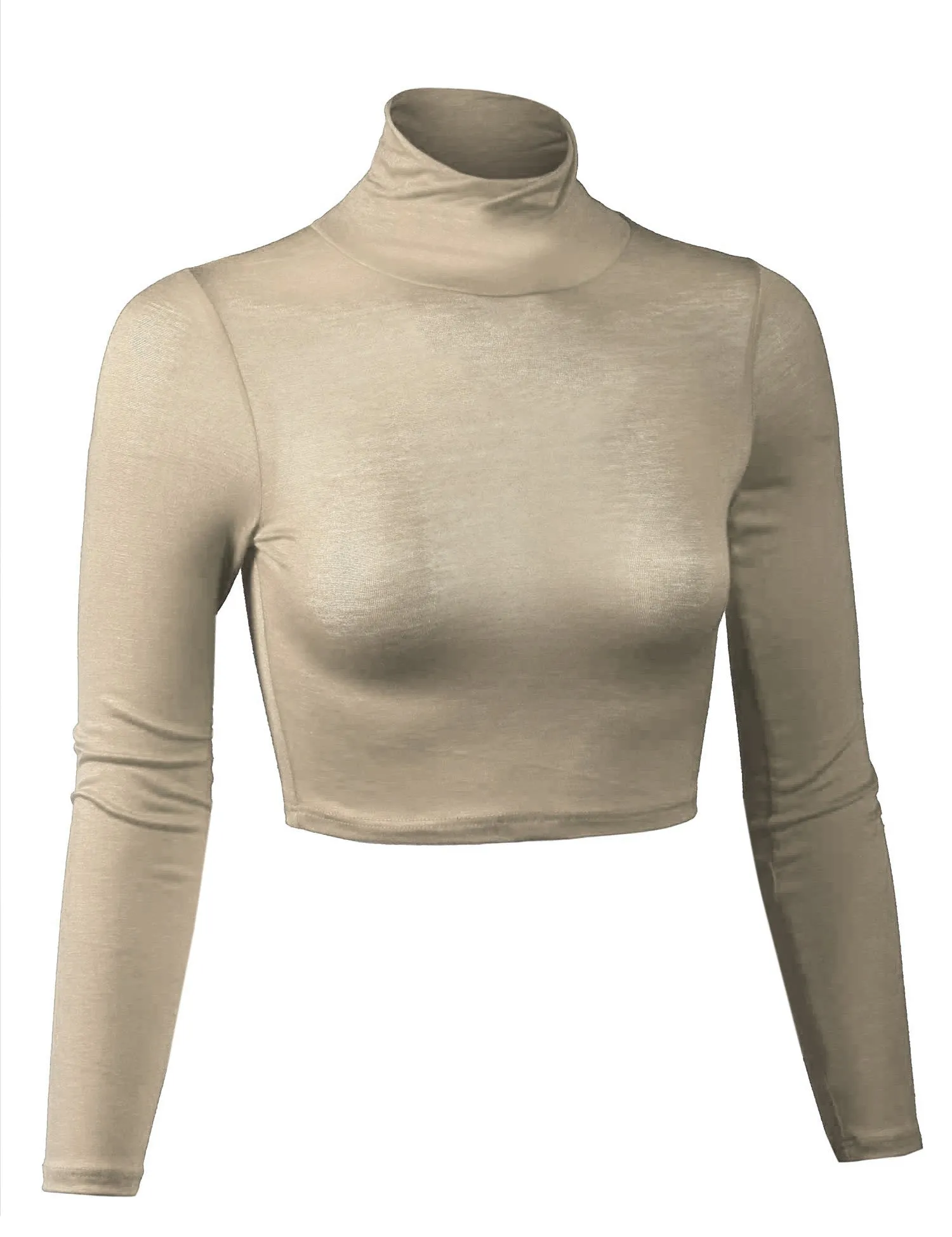 Lightweight Fitted Long Sleeve Turtleneck Crop Top with Stretch