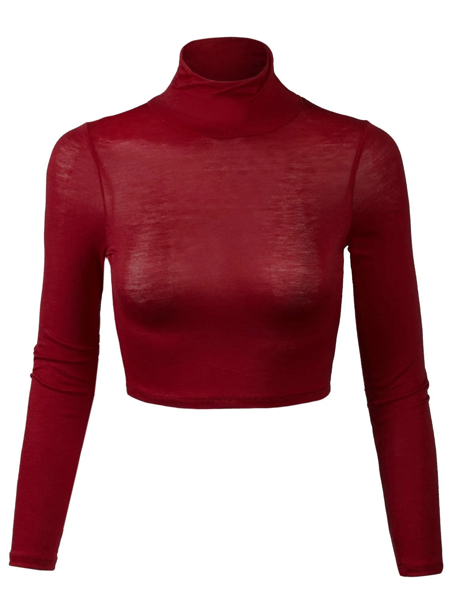 Lightweight Fitted Long Sleeve Turtleneck Crop Top with Stretch