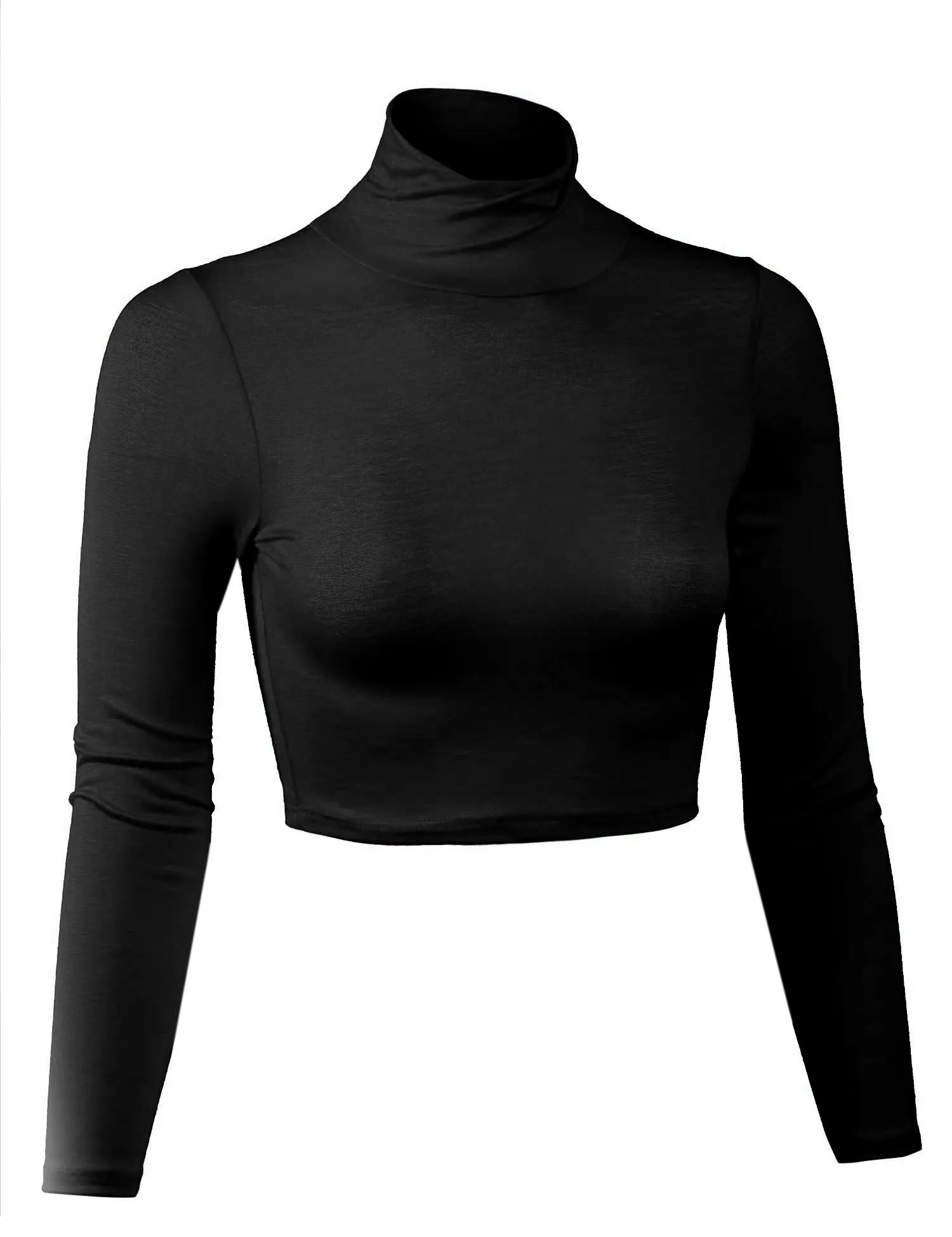 Lightweight Fitted Long Sleeve Turtleneck Crop Top with Stretch