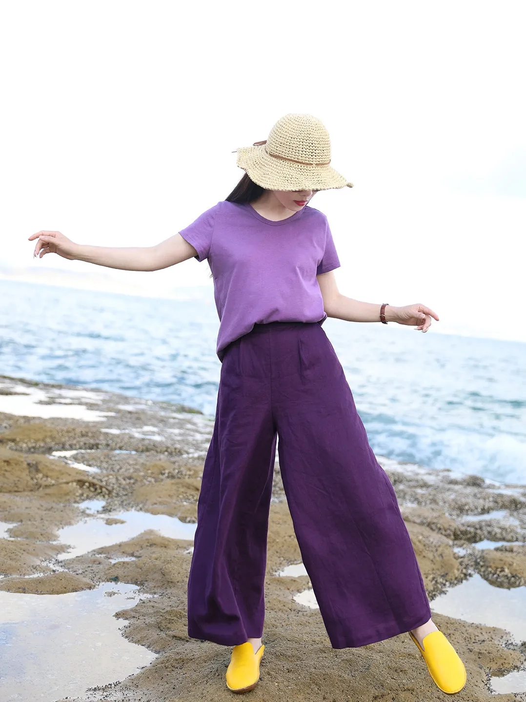 Linen Summer Autumn Women Casual Pants with Pockets SMM97216