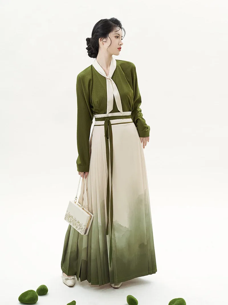 Matcha Green Chinese Style Artistic Landscape Painting Morden Hanfu Set Mamianqun Hanfu Skirt