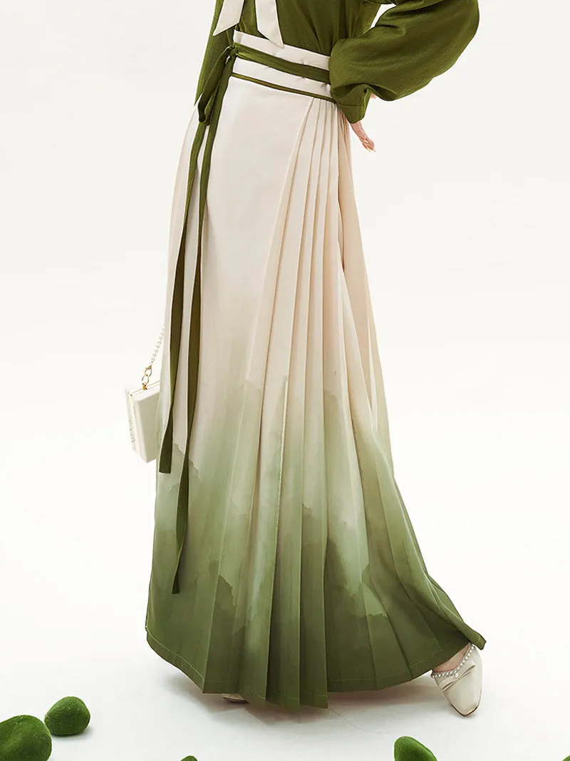 Matcha Green Chinese Style Artistic Landscape Painting Morden Hanfu Set Mamianqun Hanfu Skirt