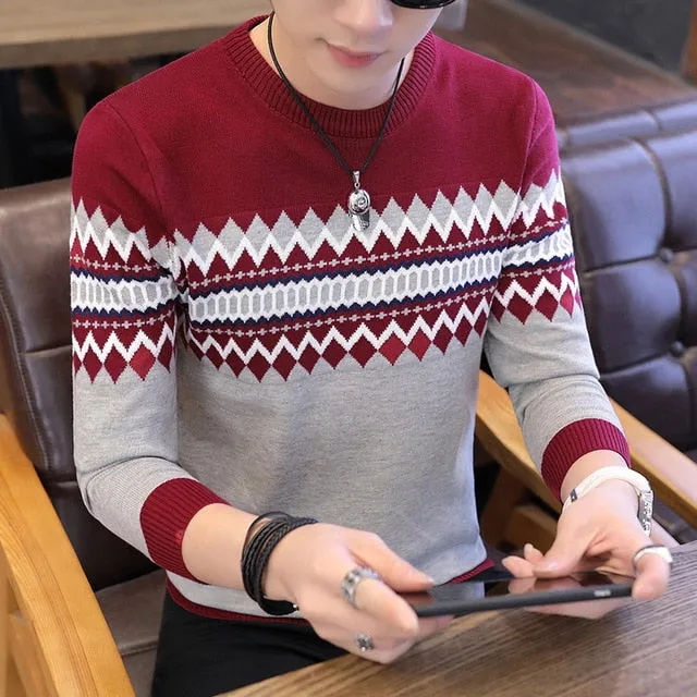 Men Long Sleeve Knitted Sweater Pullovers Coat