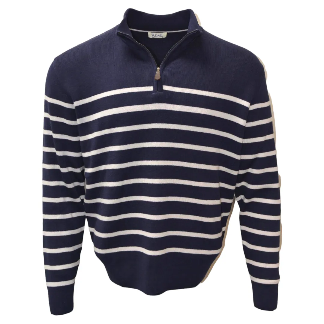 Men’s 100% Pima Cotton Stripe 1/4 Zip Knit Pullover