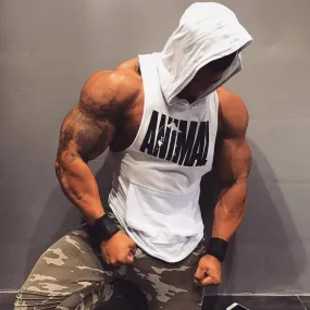 Men's Casual Sports Hooded Printed Sleeveless T-shirt