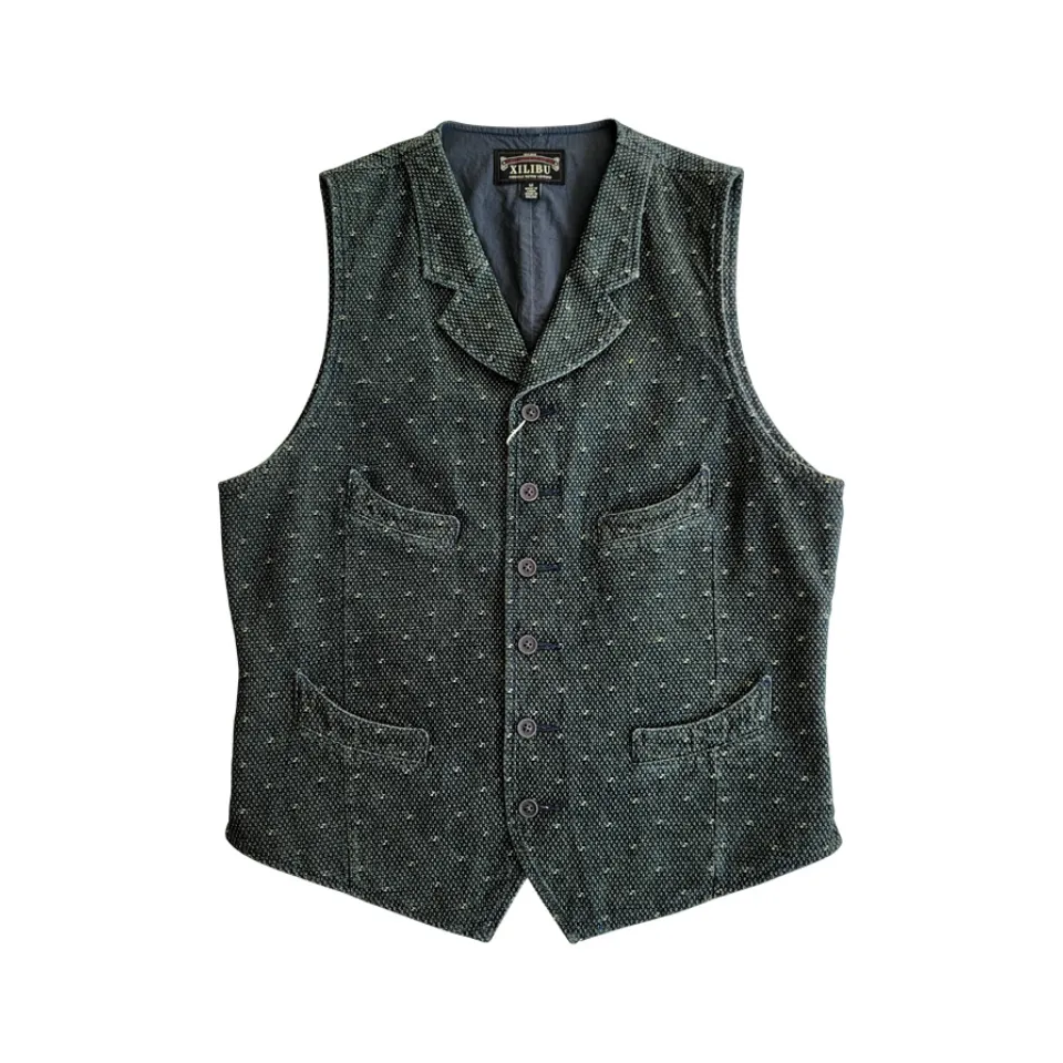 Men's Sashiko Notch Lapel Vest