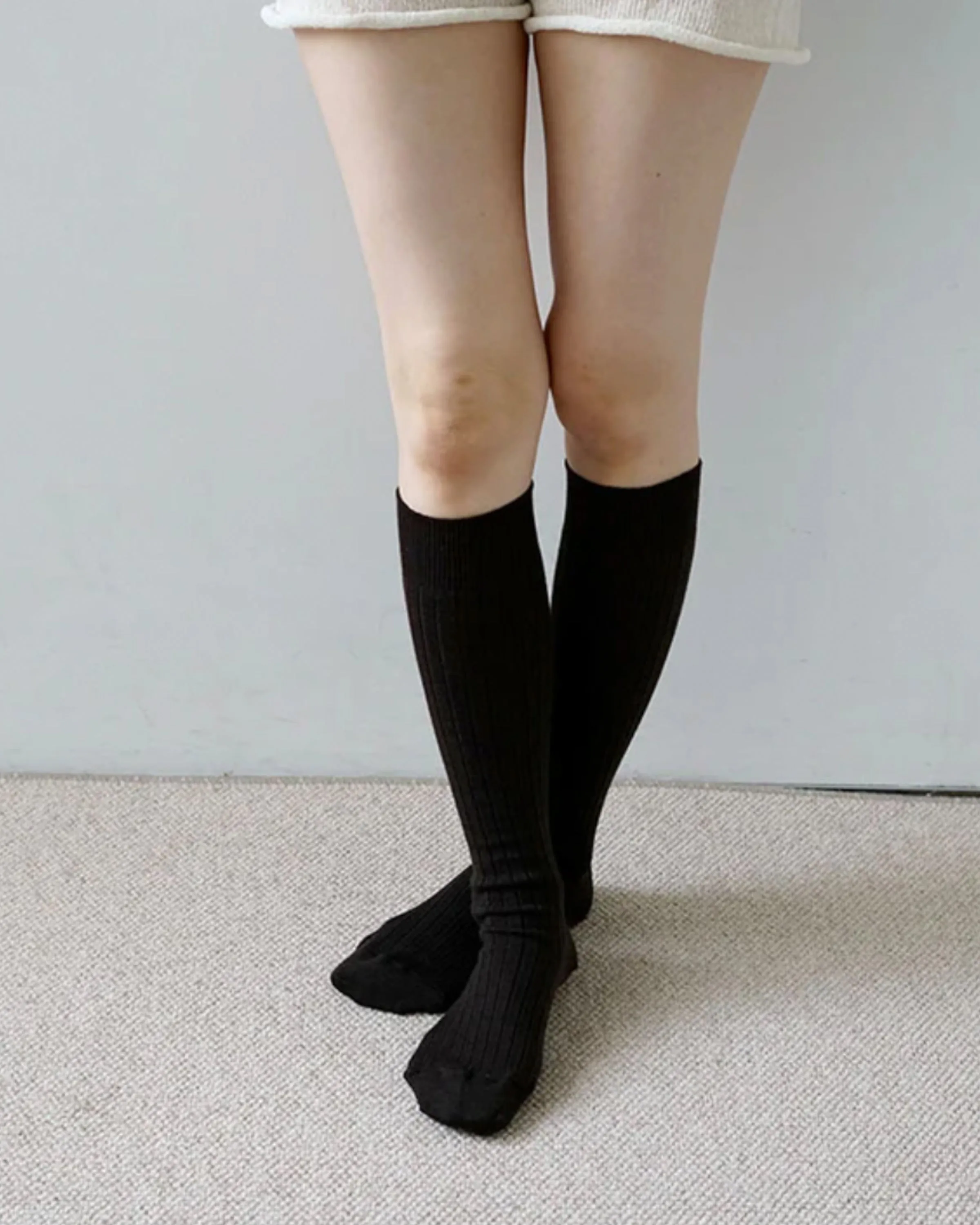 Merino Wool Ribbed High Socks