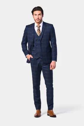 Navy Rust Plaid 3 Piece Suit