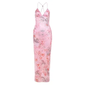 New Trendy Hanging Neck Backless Slim-fit Printed Bodycon Dress