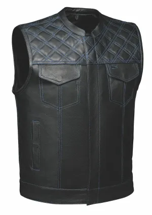 Open Road Men's Upside Leather with Blue Stitched Diamonds Vest