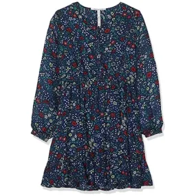 Pepe Jeans Girls Long Sleeve Dress with Flower Pattern Dark Blue