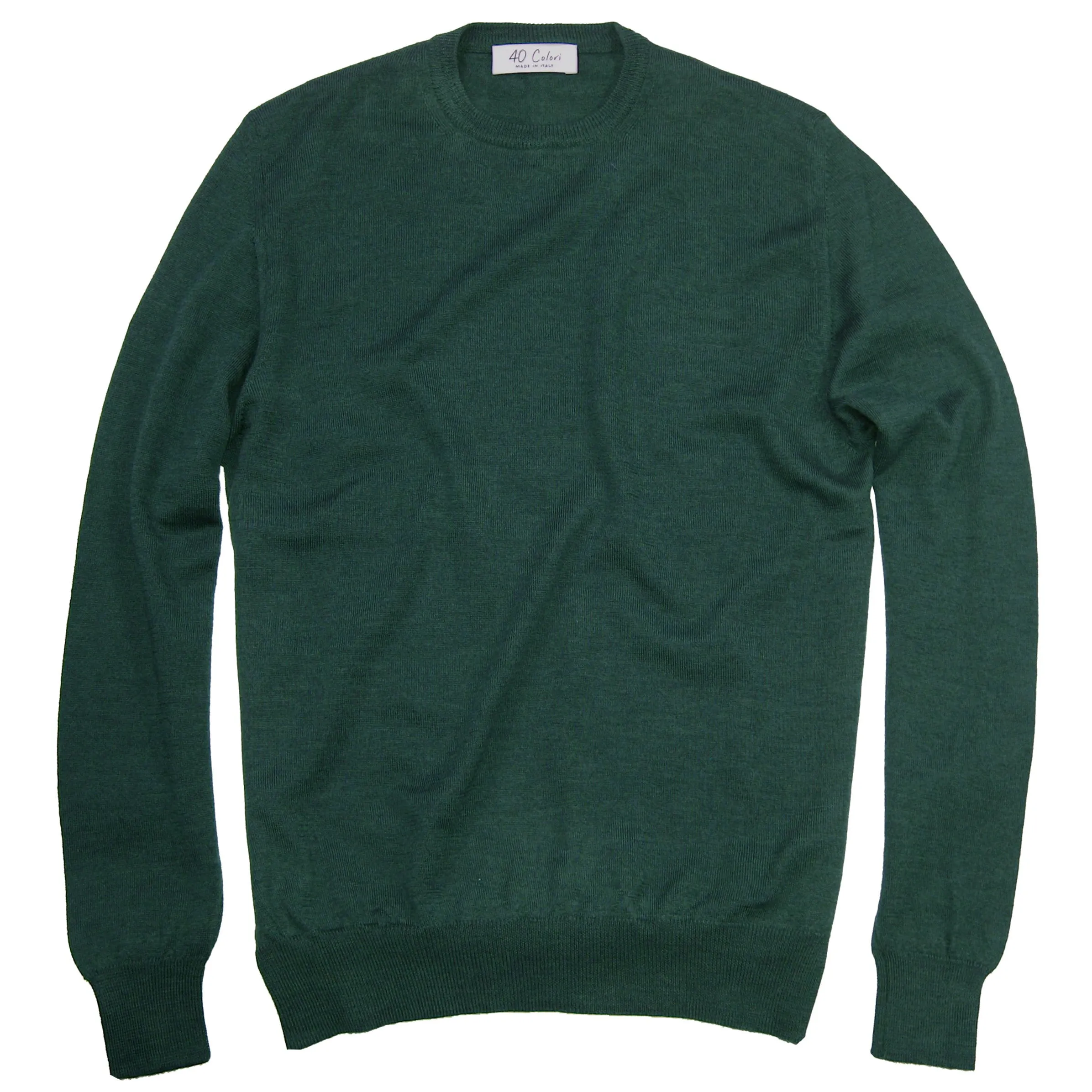 Pine Green Italian Merino Wool Crewneck Sweater by 40Colori Italy