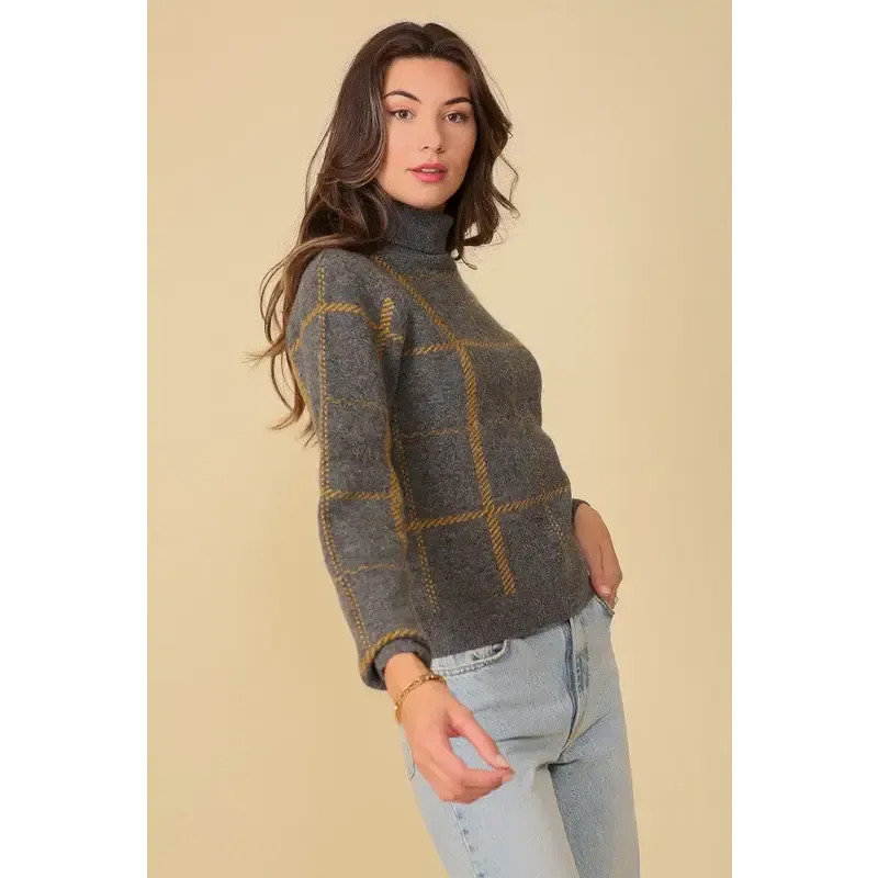 Plaid Turtleneck Sweater