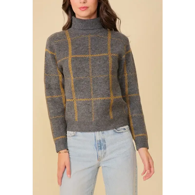 Plaid Turtleneck Sweater