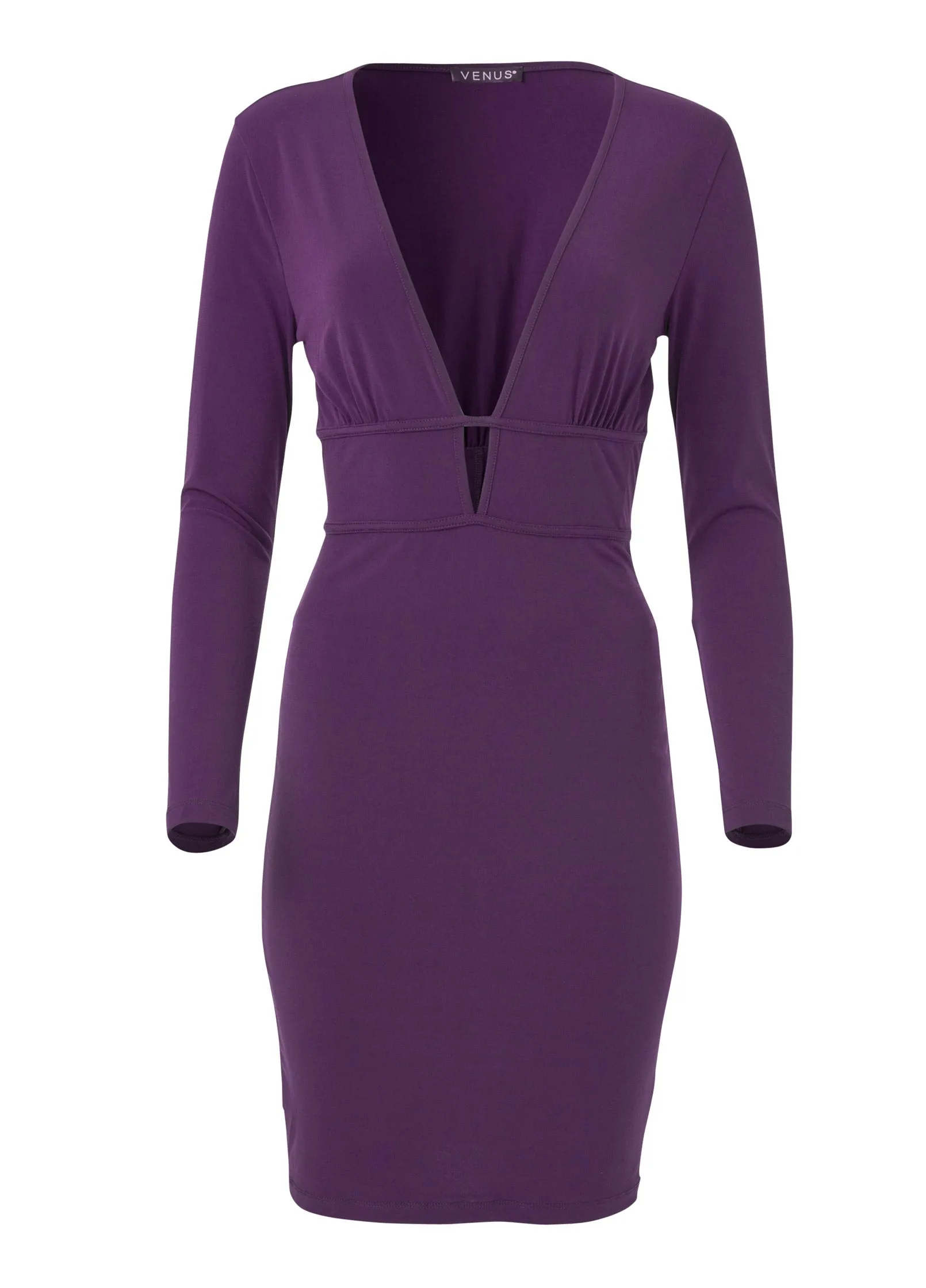 Plunge Front Bodycon Dress - Dark Purple