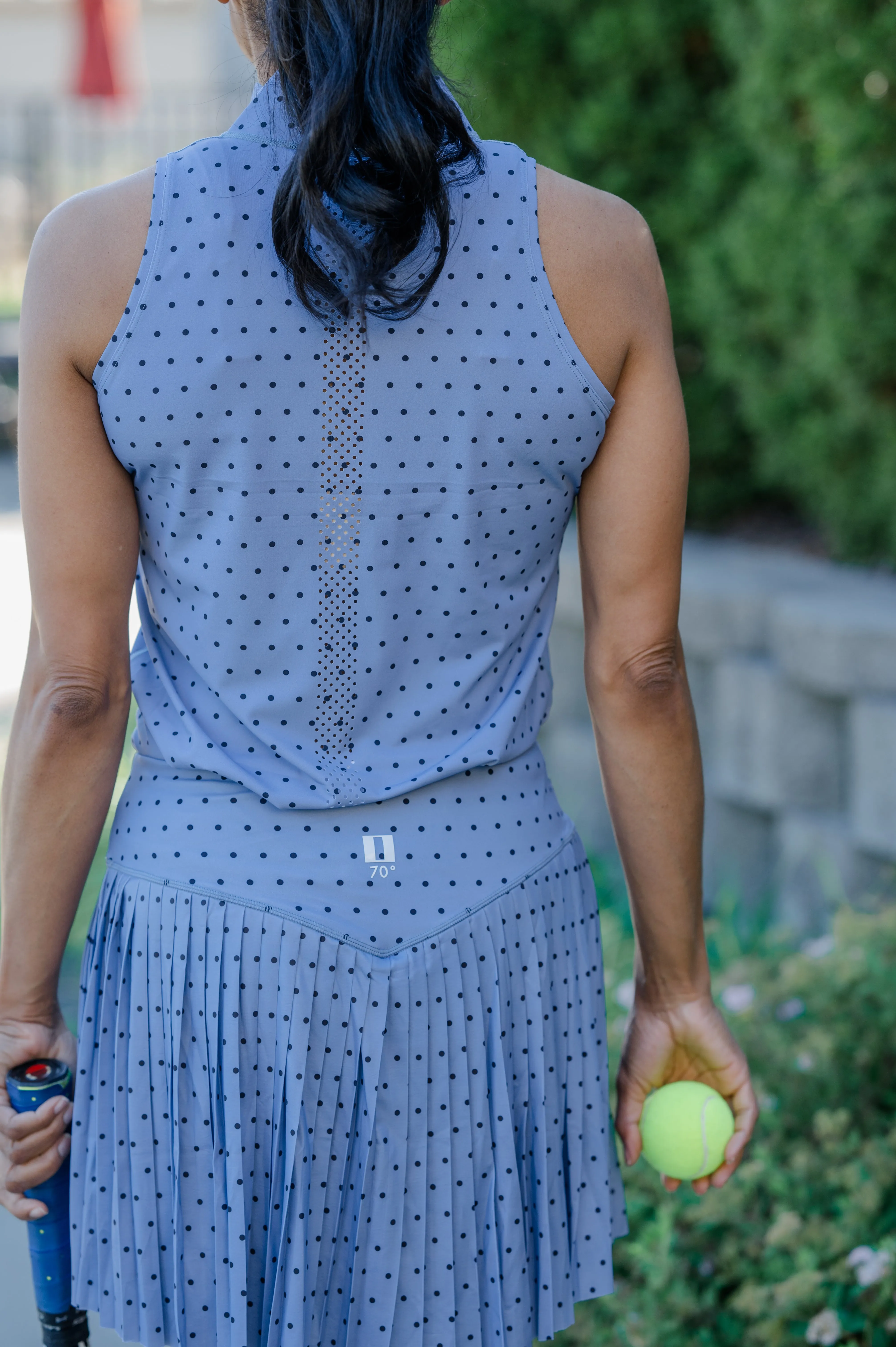 Polka Dot Full Pleat Skort- Bright Blue with Navy Dot