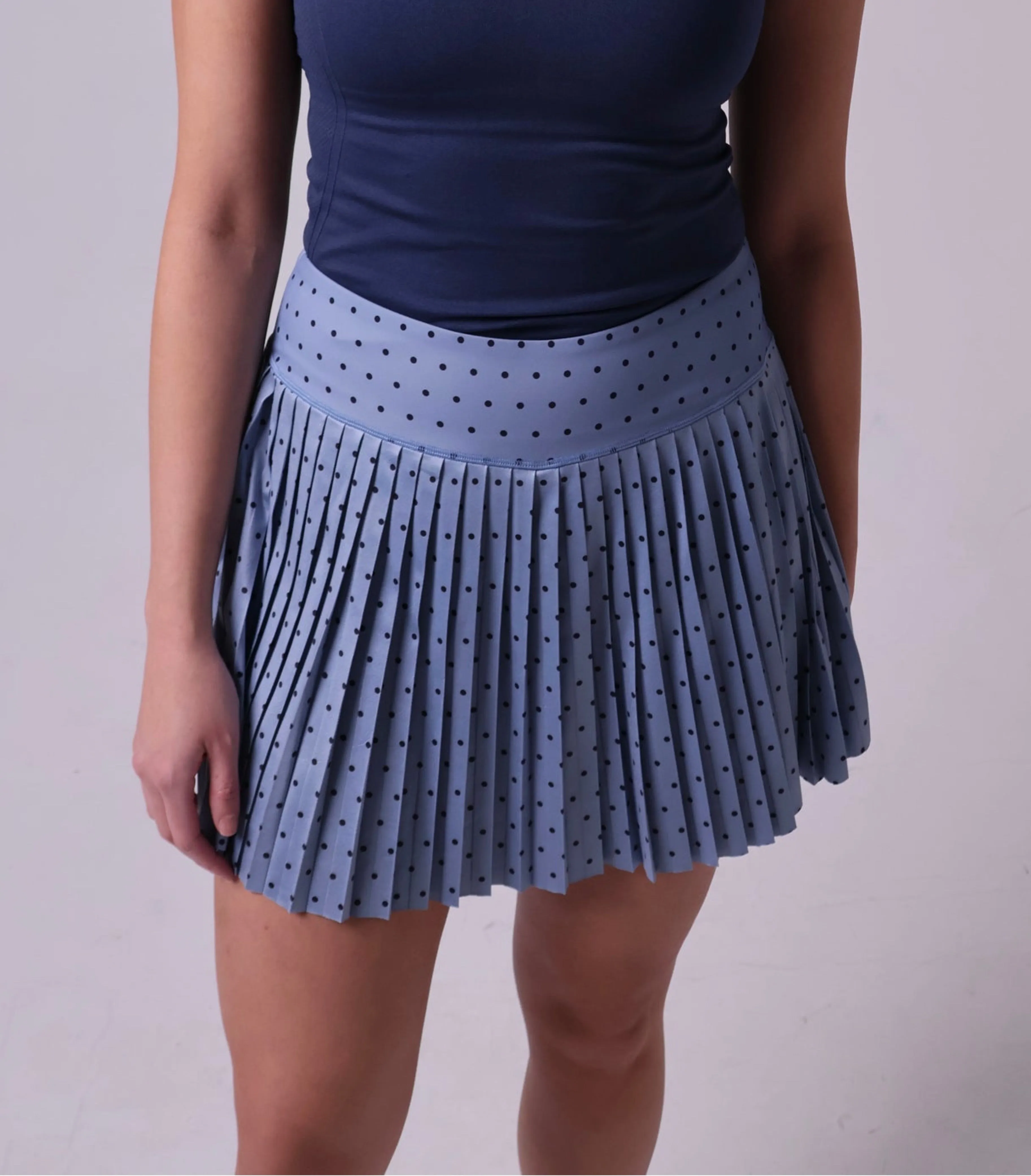 Polka Dot Full Pleat Skort- Bright Blue with Navy Dot