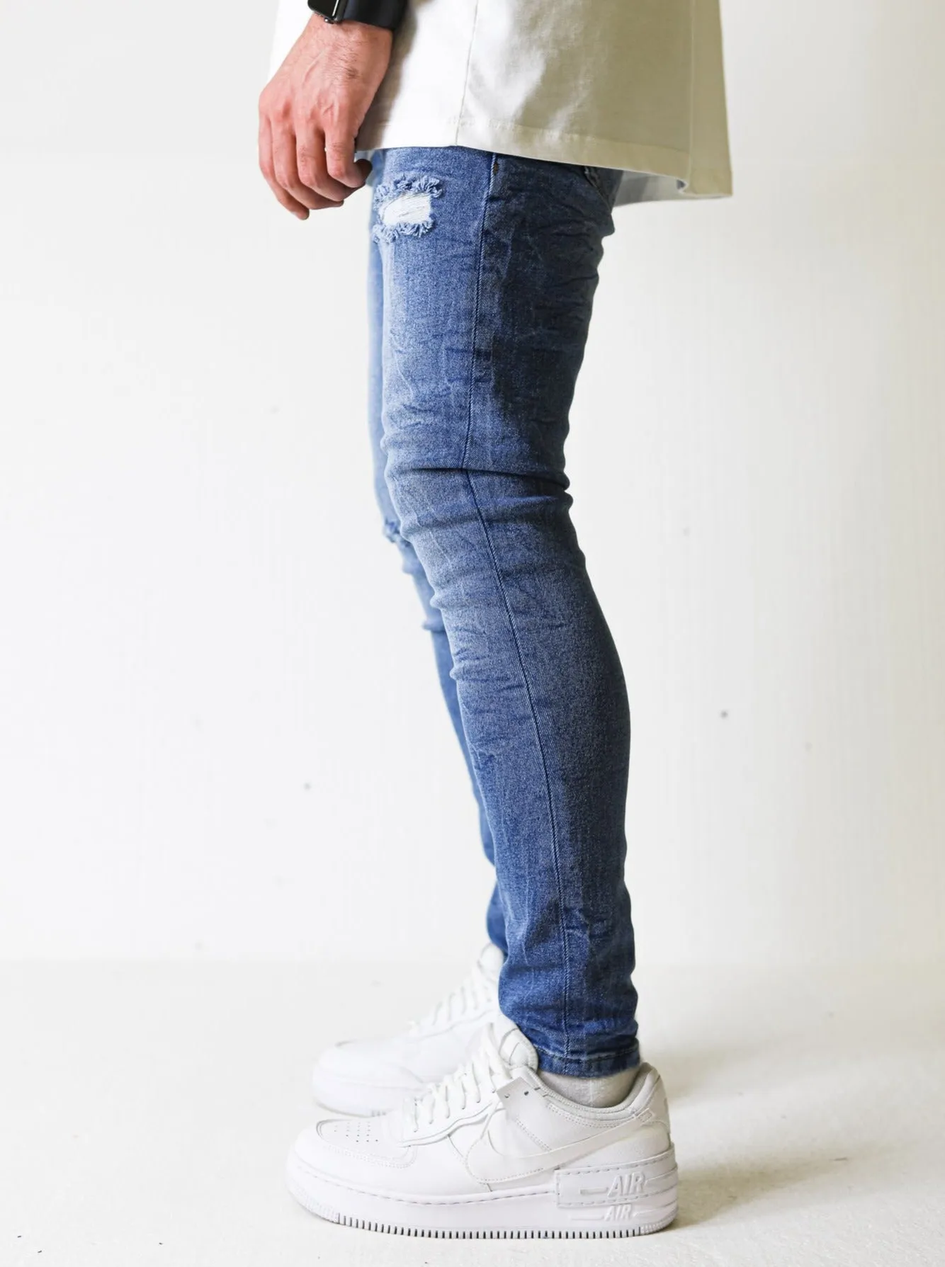 Premium 4X Stretch Ripped Blue Jeans