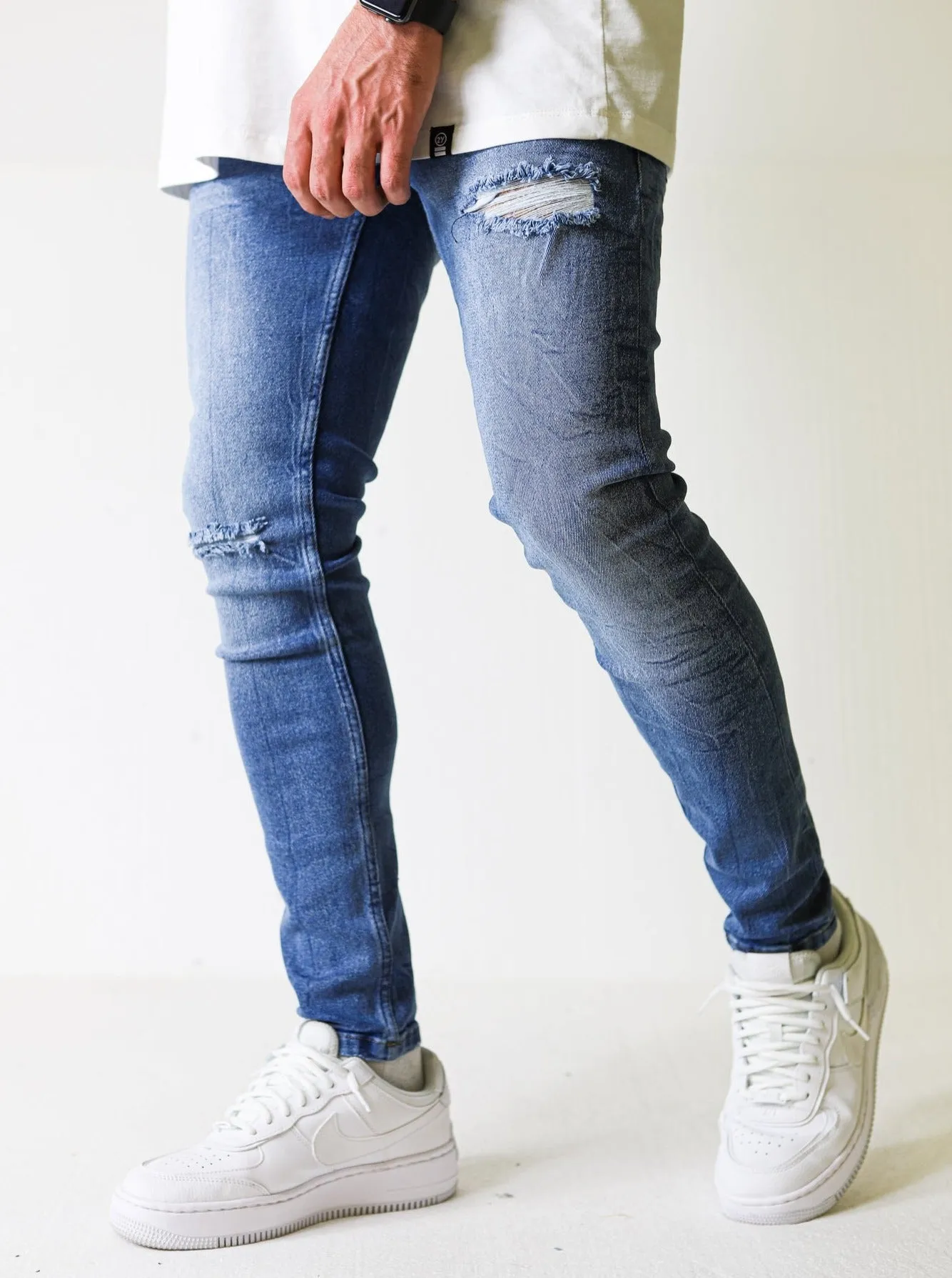 Premium 4X Stretch Ripped Blue Jeans