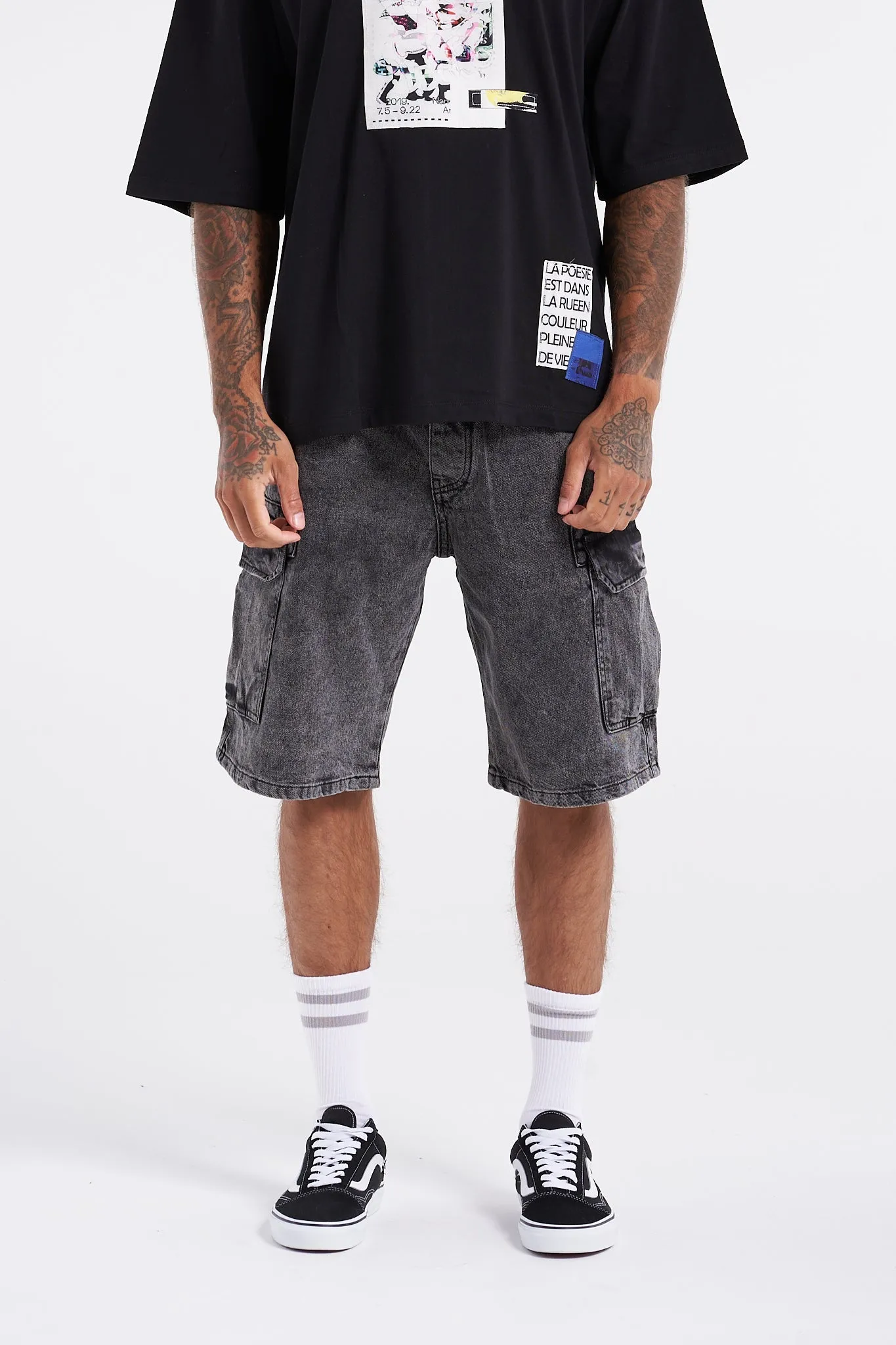 Premium Black Washed Cargo Shorts