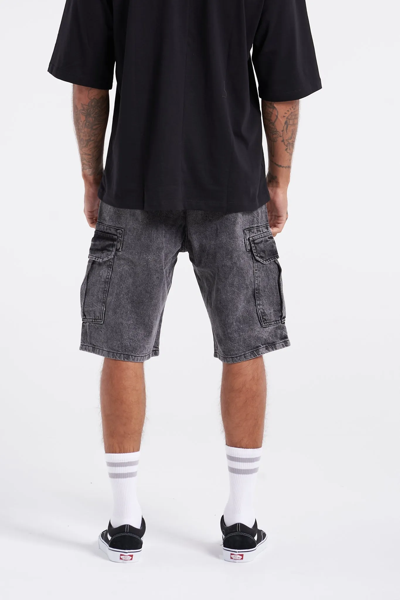 Premium Black Washed Cargo Shorts