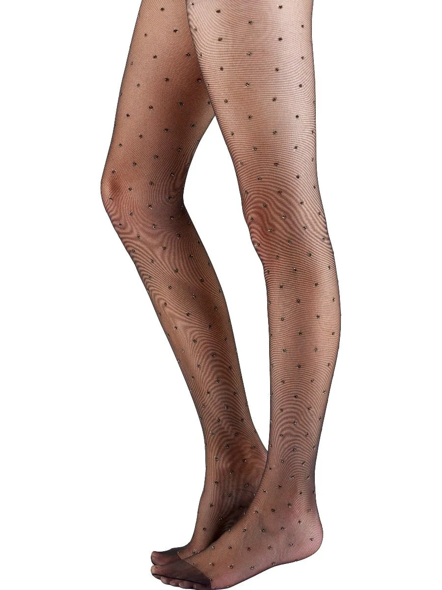 Pretty Polly Gold Lurex Sparkle Pin Spot Patterned Fashion Tights