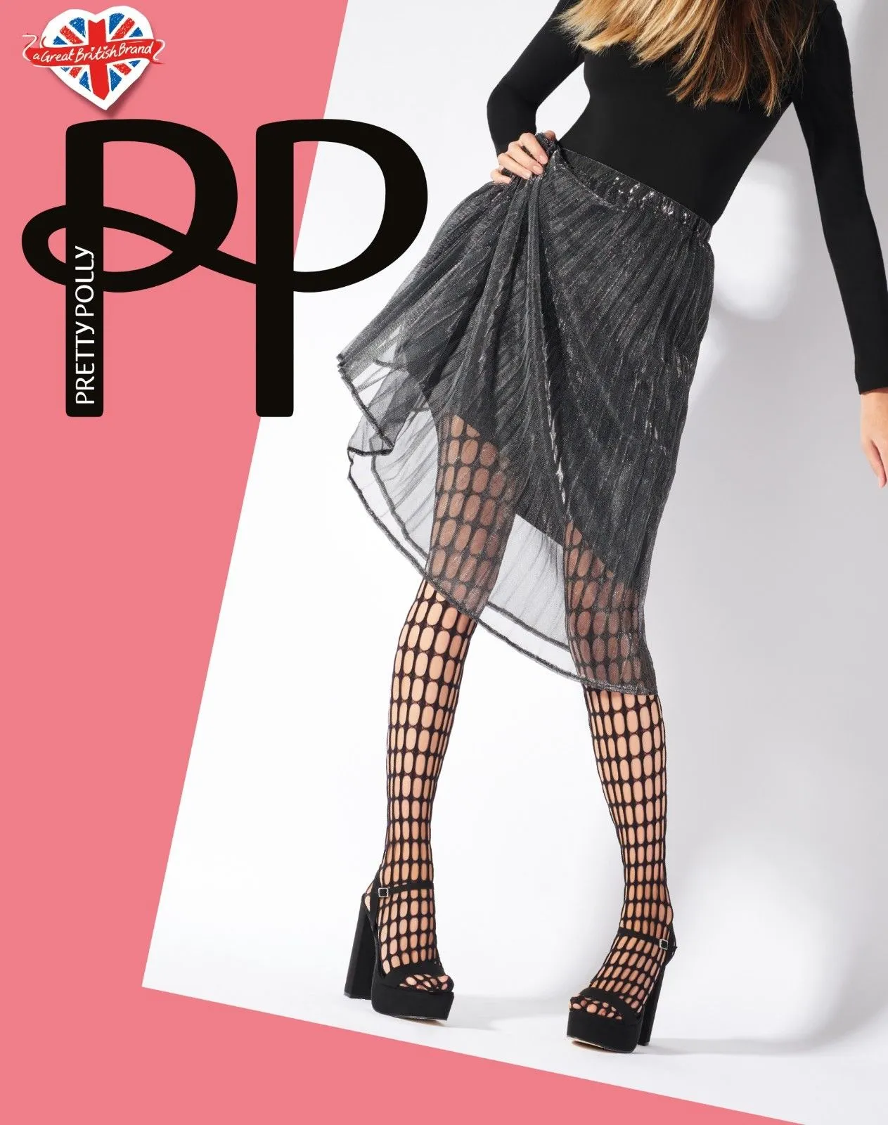 Pretty Polly Oblong Net Tights Black 1 Pair One Size Black Large Oblong Fishnet