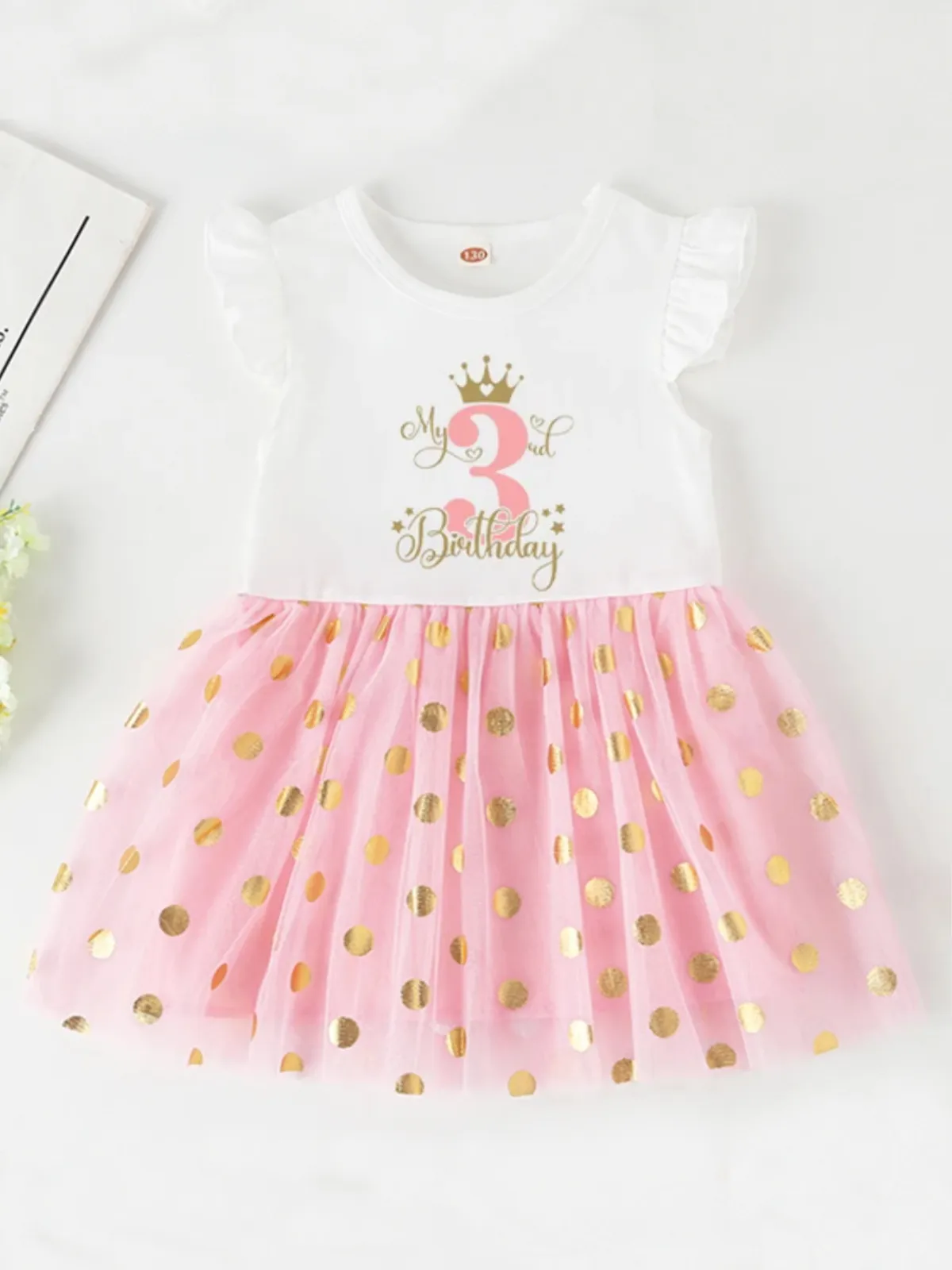 Princess 3 Year Birthday Tutu Dress with Golden Accents