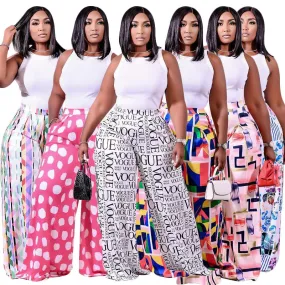 Printed Wide Leg Plus Size Pants