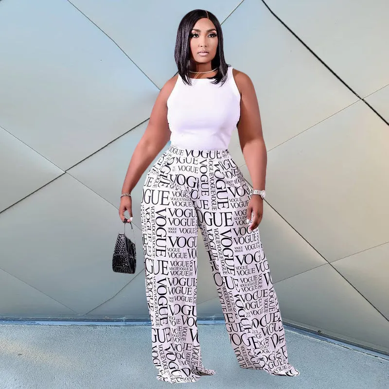 Printed Wide Leg Plus Size Pants