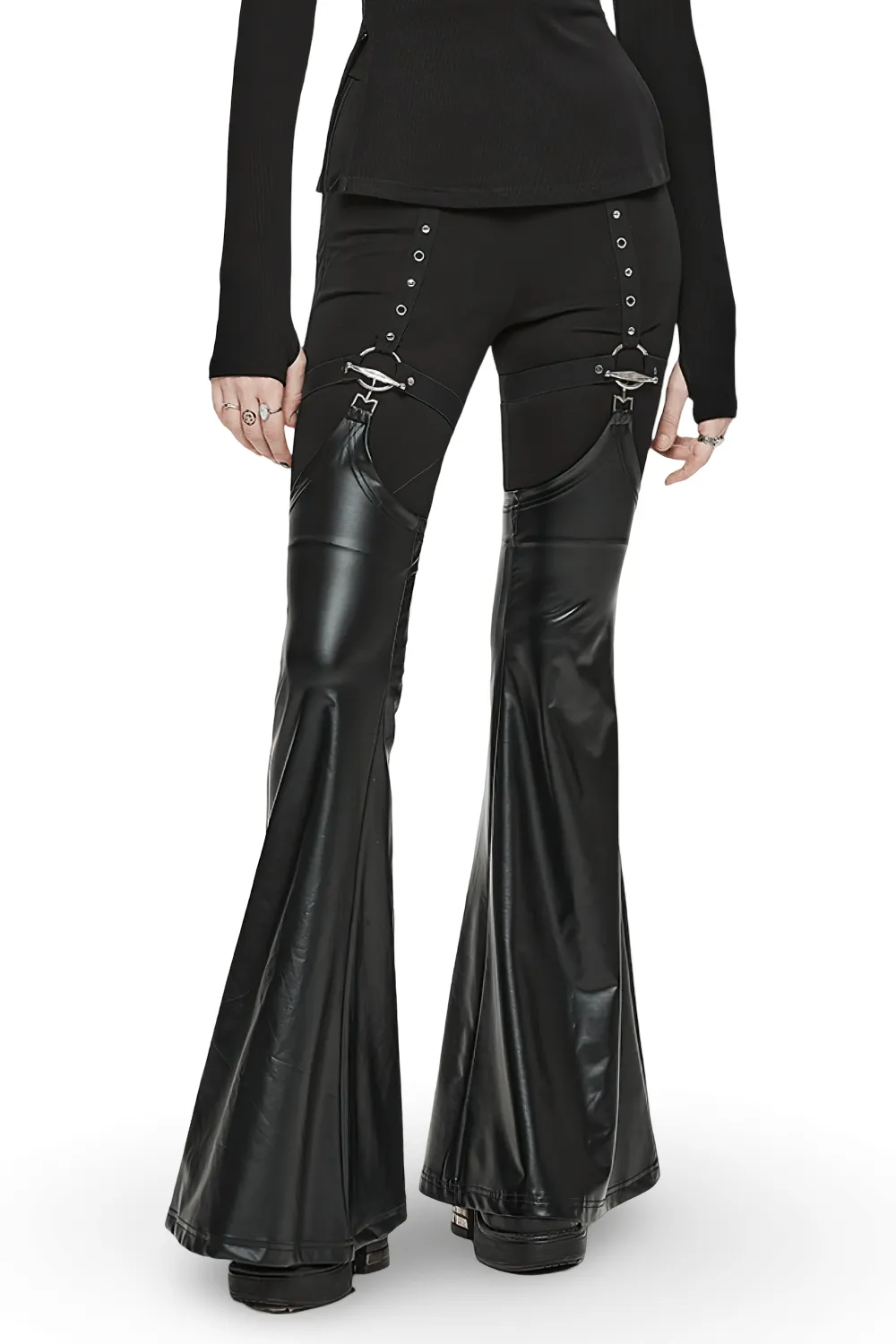 Punk Detachable Faux Leather Flared Leg Warmer Pants