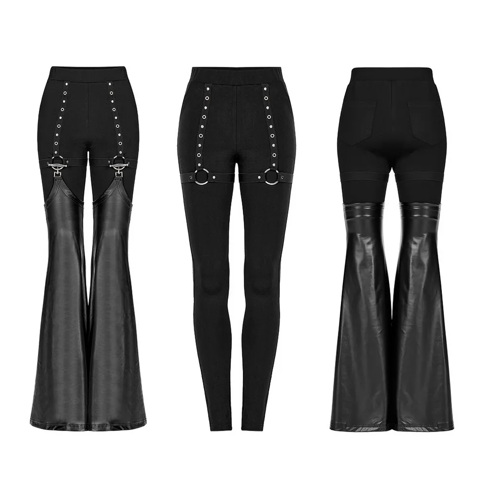 Punk Detachable Faux Leather Flared Leg Warmer Pants