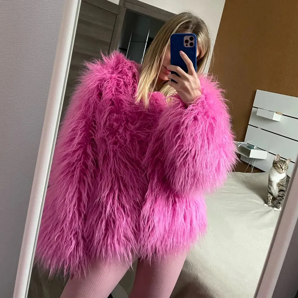 Purpdrank - Fur Coats Women Autumn Winter Top Fashion Pink Faux Fur Coat Elegant Thick Warm Faux Fur Jackets for Women