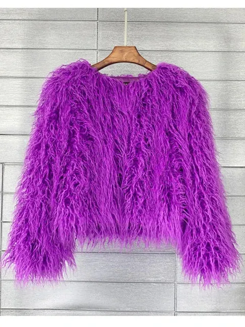 Purpdrank - Fur Coats Women Autumn Winter Top Fashion Pink Faux Fur Coat Elegant Thick Warm Faux Fur Jackets for Women